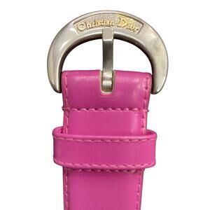 Christian Dior Belt Women’s Size S/M Leather Silver Color Buckle Fuchsia Pink